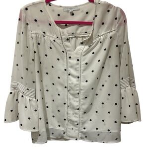 Fever Polka Dot Blouse with Ruffled 3/4 Sleeves